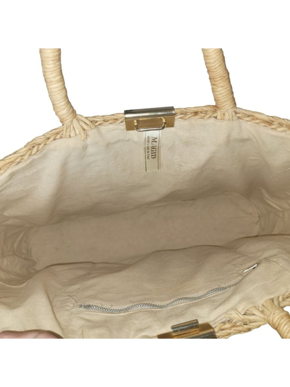 Magid Handmade Italian Woven Tote Green stripe & Gold Clasp Riviera Old Money - Picture 9 of 14